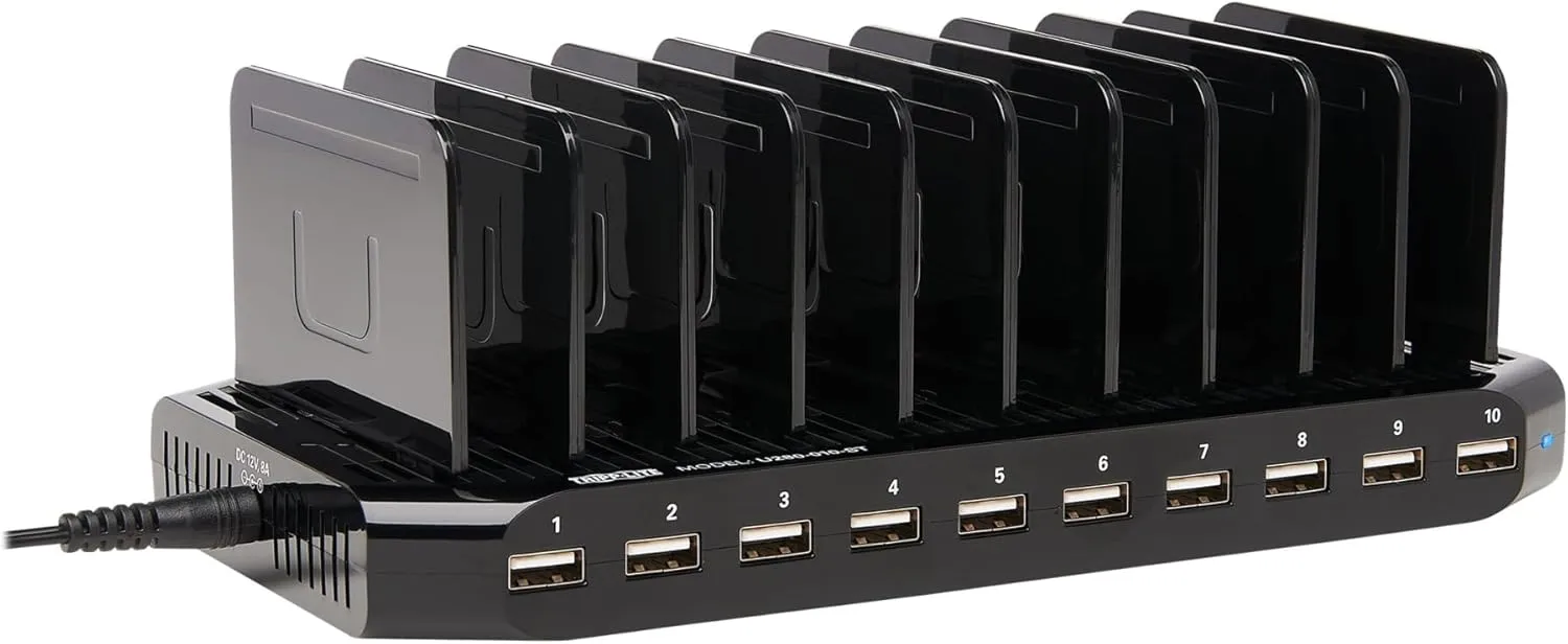 TRIPP LITE 10-Port USB Charging Station Dock with Storage Slots for Tablet iPhone iPad & Laptops (U280-010-ST),Black