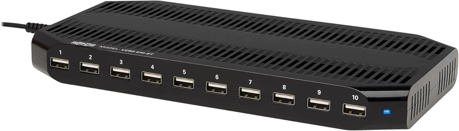 TRIPP LITE 10-Port USB Charging Station Dock with Storage Slots for Tablet iPhone iPad & Laptops (U280-010-ST),Black