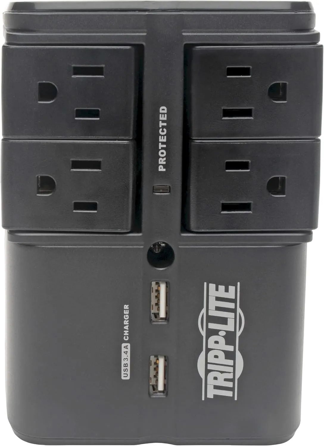 Tripp Lite 4 Rotatable Outlet Surge Protector Power Strip, Wall Tap, 2 USB Charging Ports, Black, $25,000 Insurance (SK40RUSBB)