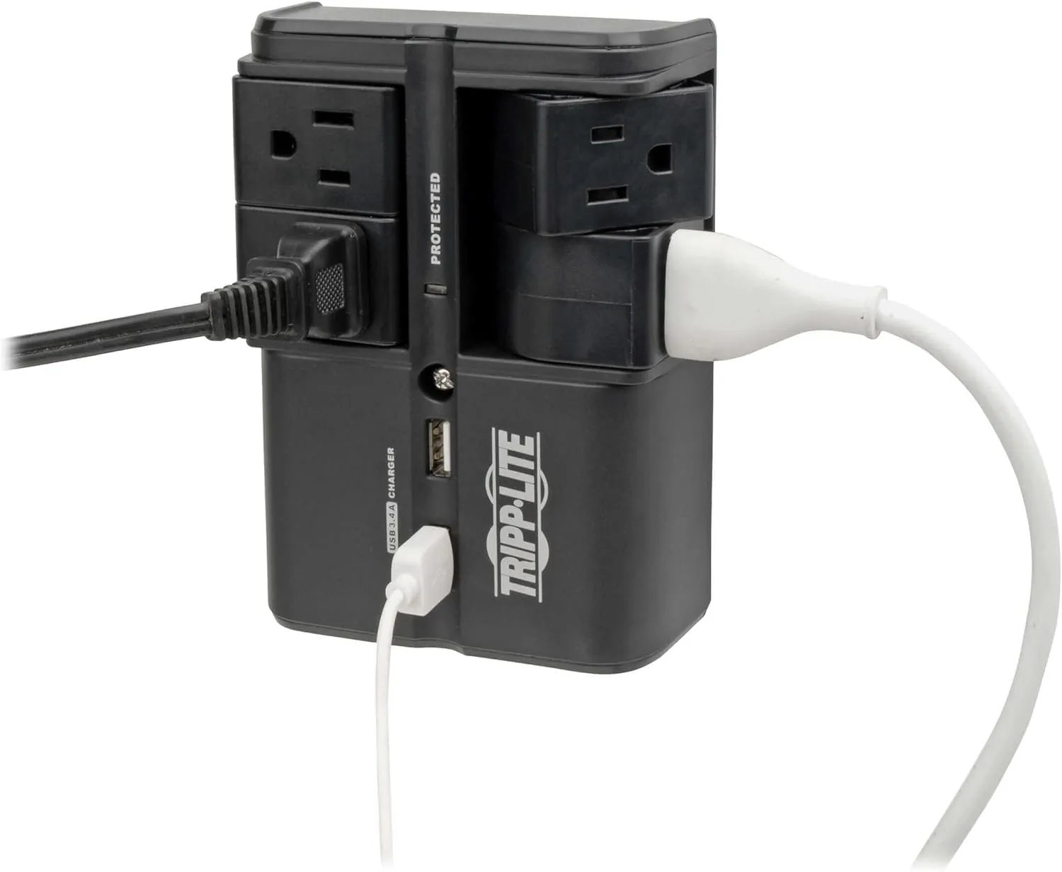 Tripp Lite 4 Rotatable Outlet Surge Protector Power Strip, Wall Tap, 2 USB Charging Ports, Black, $25,000 Insurance (SK40RUSBB)