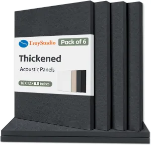 TroyStudio Thickened Acoustic Panels, 16 x 12 x 0.5 Inches Pack of 6 Felt Wall Decor Tiles Sound Absorbing Board, Noise Reverb Echo Dampening Soundproof Padding for Door Music Recording Home Studio