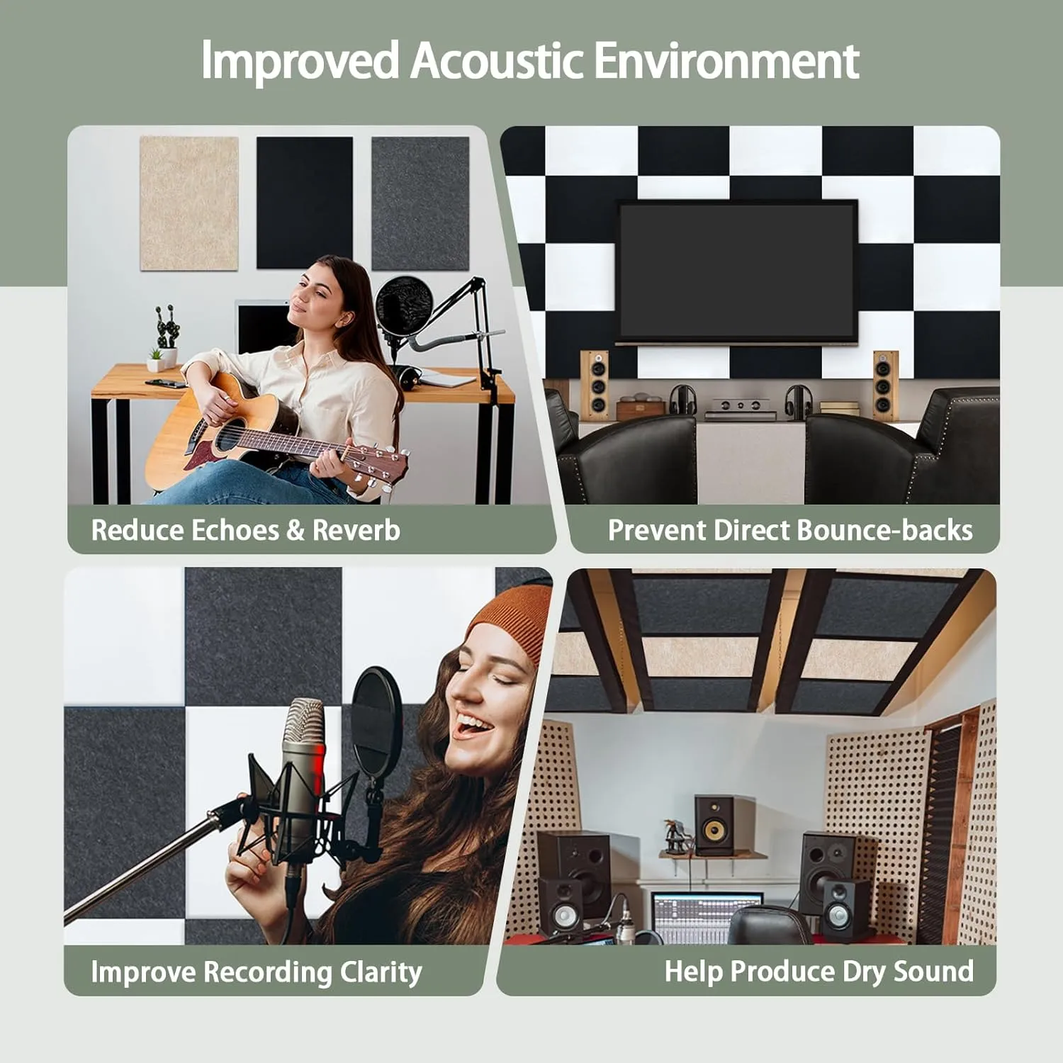 TroyStudio Thickened Acoustic Panels, 16 x 12 x 0.5 Inches Pack of 6 Felt Wall Decor Tiles Sound Absorbing Board, Noise Reverb Echo Dampening Soundproof Padding for Door Music Recording Home Studio