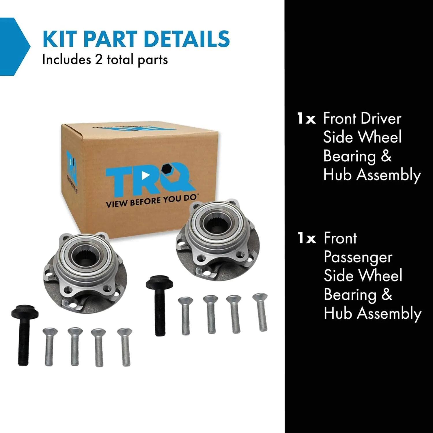 TRQ Front Wheel Hub Bearings Assembly Set Compatible with 2002-2008 Audi A4 A4 Quattro 2002-2004 A6 A6 Quattro 2007-2008 RS4 2004-2008 S4