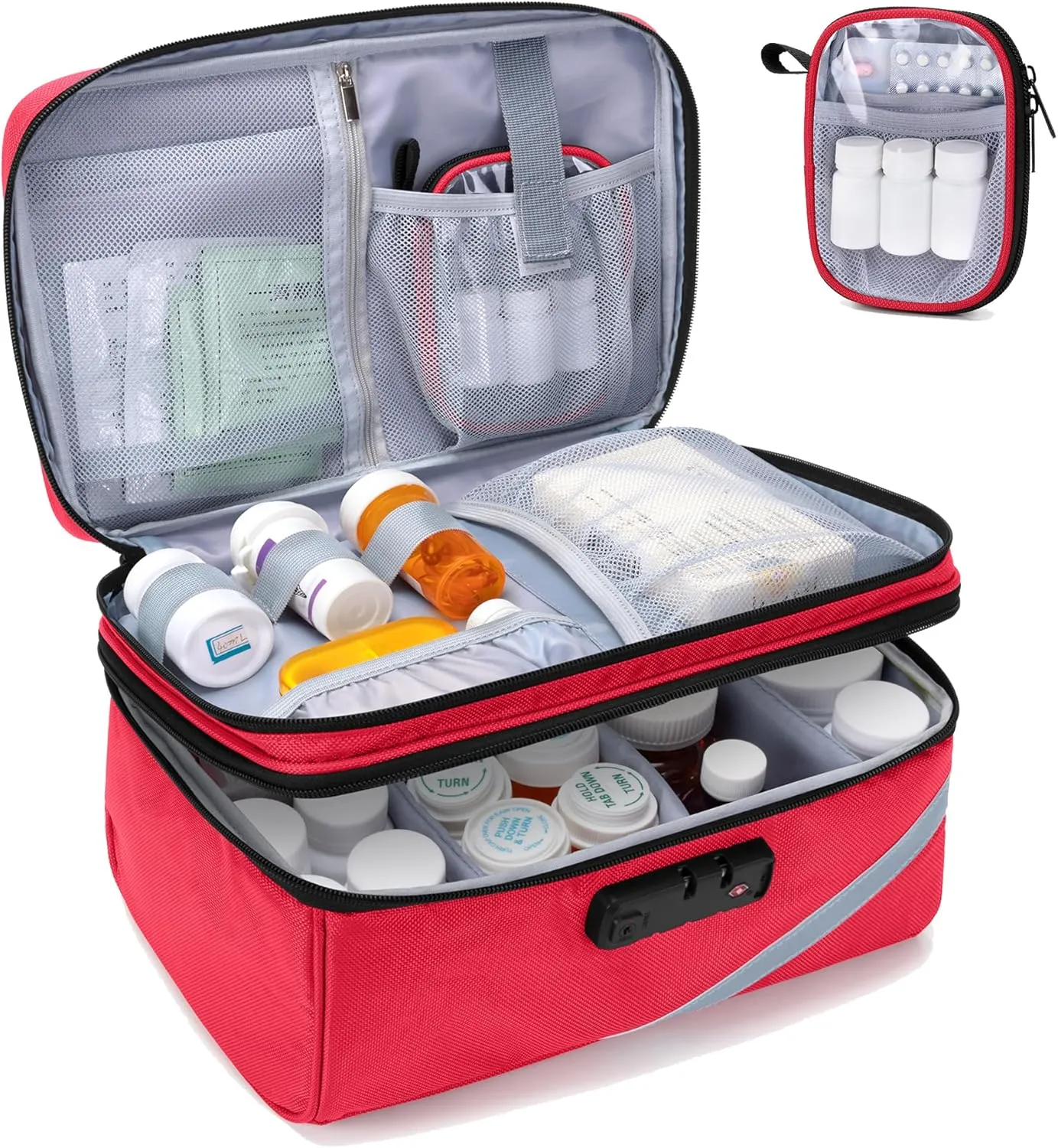 Trunab Medicine Storage Bag with Combination Lock, Lockable Pill Bottle Organizer, Travel Medication Carry Case for Medicine Box, Prescription, Vitamins, Supplements or Medical Supplies