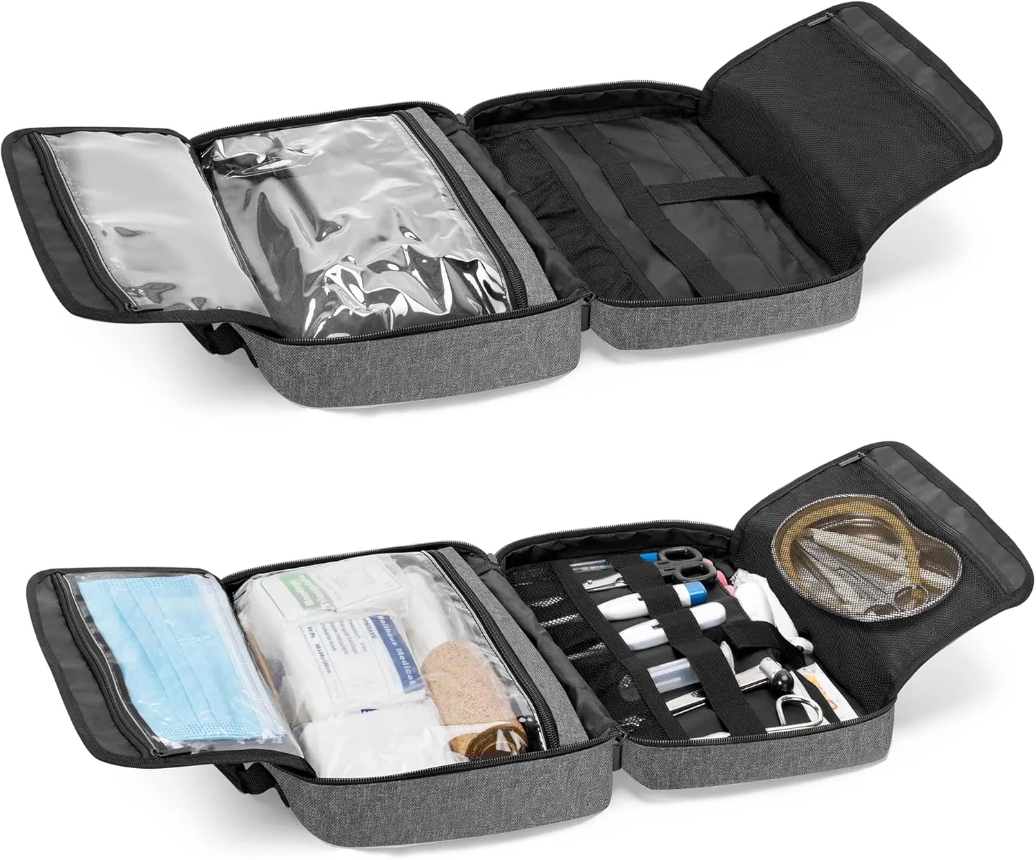 Trunab Portable First Aid Bag Empty, Medical Supplies Bag with 2 Inner Flap, Emergency Trauma Bag for Accessories, Grey