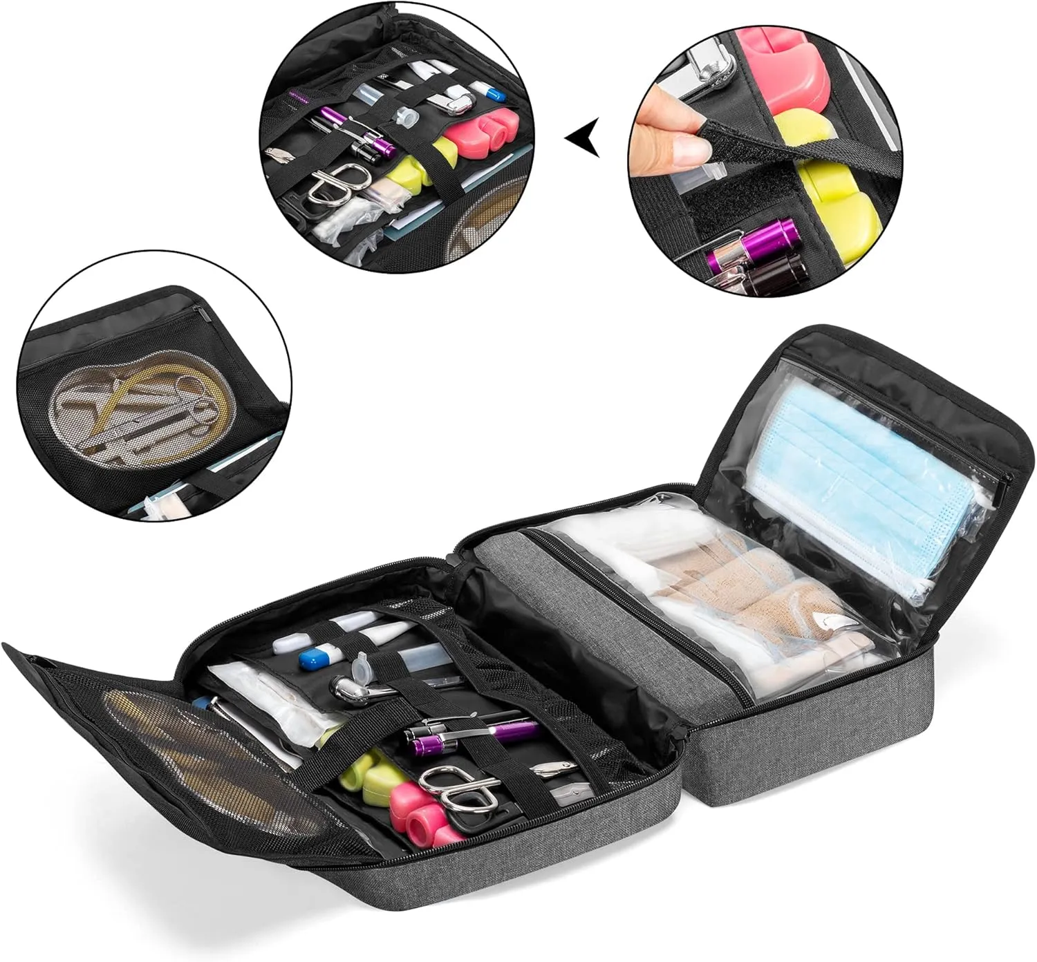 Trunab Portable First Aid Bag Empty, Medical Supplies Bag with 2 Inner Flap, Emergency Trauma Bag for Accessories, Grey