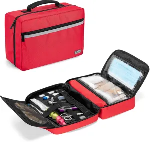 Trunab Portable First Aid Bag Empty, Medical Supplies Bag with 2 Inner Flap, Emergency Trauma Bag for Accessories, Red