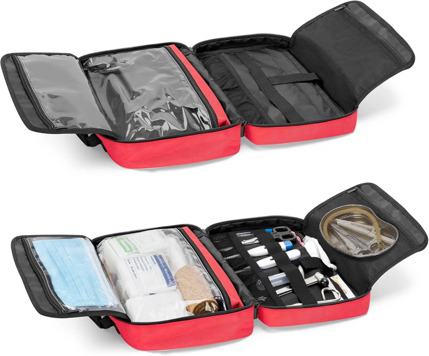 Trunab Portable First Aid Bag Empty, Medical Supplies Bag with 2 Inner Flap, Emergency Trauma Bag for Accessories, Red