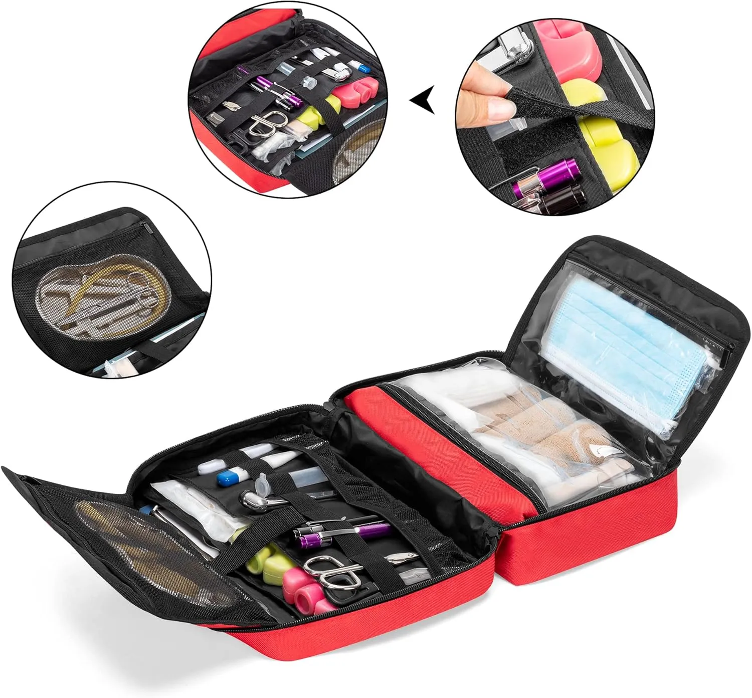 Trunab Portable First Aid Bag Empty, Medical Supplies Bag with 2 Inner Flap, Emergency Trauma Bag for Accessories, Red