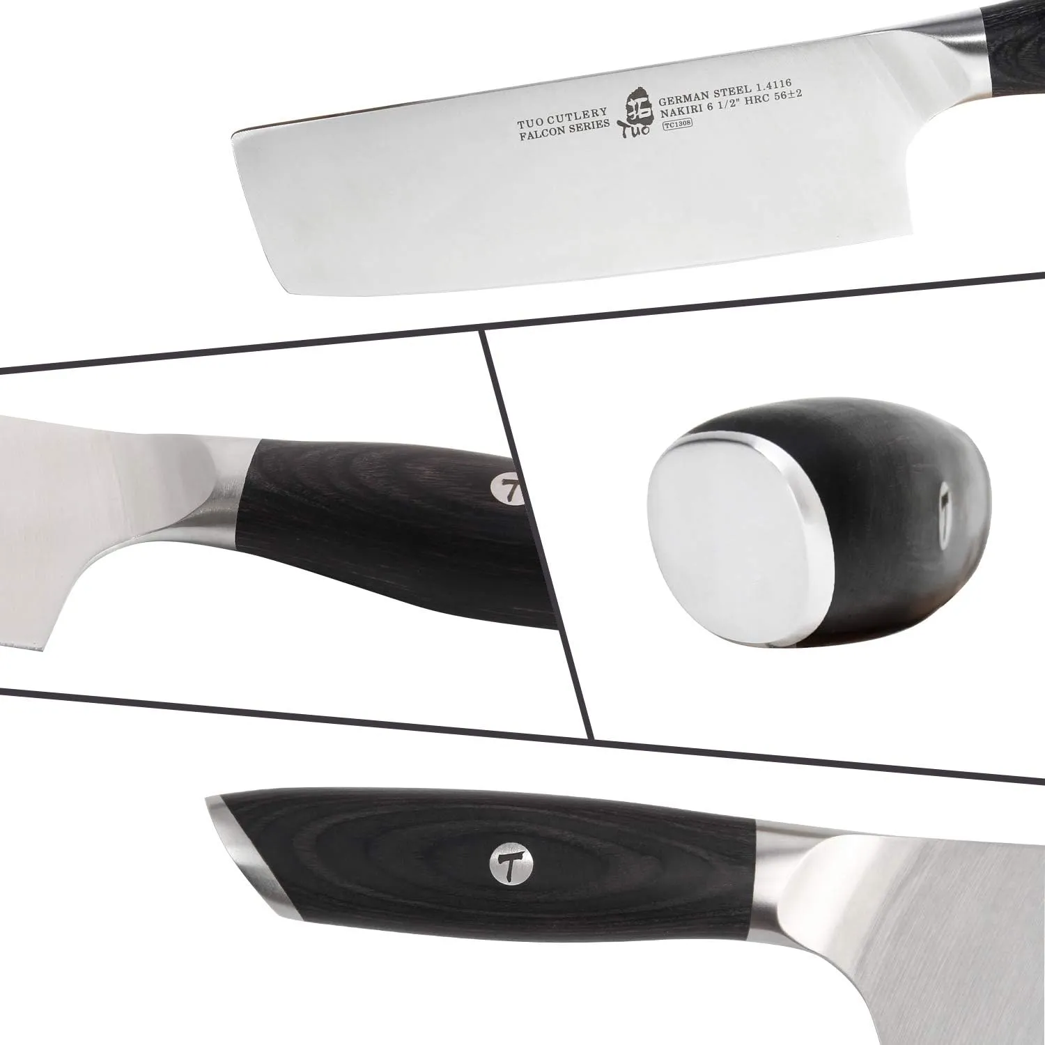 TUO Nakiri Knife - 6.5 Inch Vegetable Chopping Knife - High Carbon German Steel - Ergonomic Pakkawood Handle with Gift Box - Falcon Series