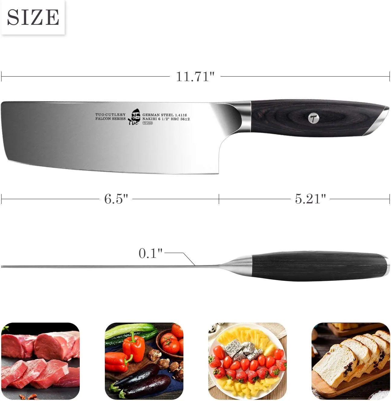 TUO Nakiri Knife - 6.5 Inch Vegetable Chopping Knife - High Carbon German Steel - Ergonomic Pakkawood Handle with Gift Box - Falcon Series