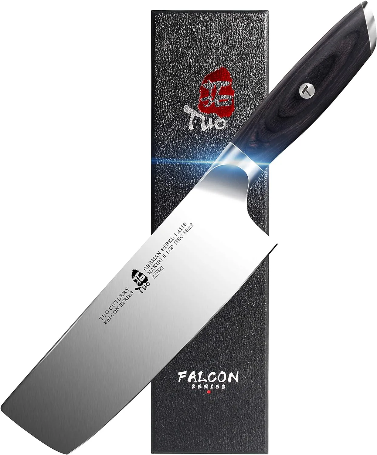 TUO Nakiri Knife - 6.5 Inch Vegetable Chopping Knife - High Carbon German Steel - Ergonomic Pakkawood Handle with Gift Box - Falcon Series