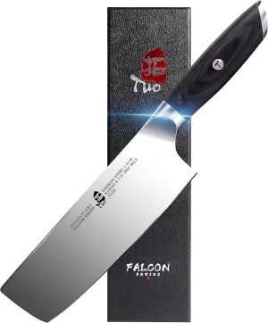 TUO Nakiri Knife - 6.5 Inch Vegetable Chopping Knife - High Carbon German Steel - Ergonomic Pakkawood Handle with Gift Box - Falcon Series