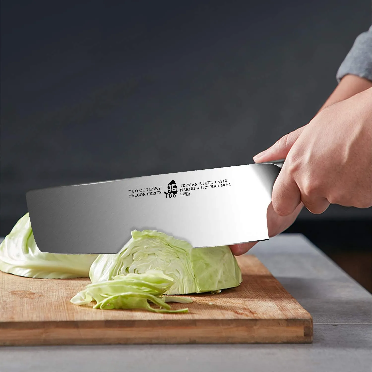 TUO Nakiri Knife - 6.5 Inch Vegetable Chopping Knife - High Carbon German Steel - Ergonomic Pakkawood Handle with Gift Box - Falcon Series