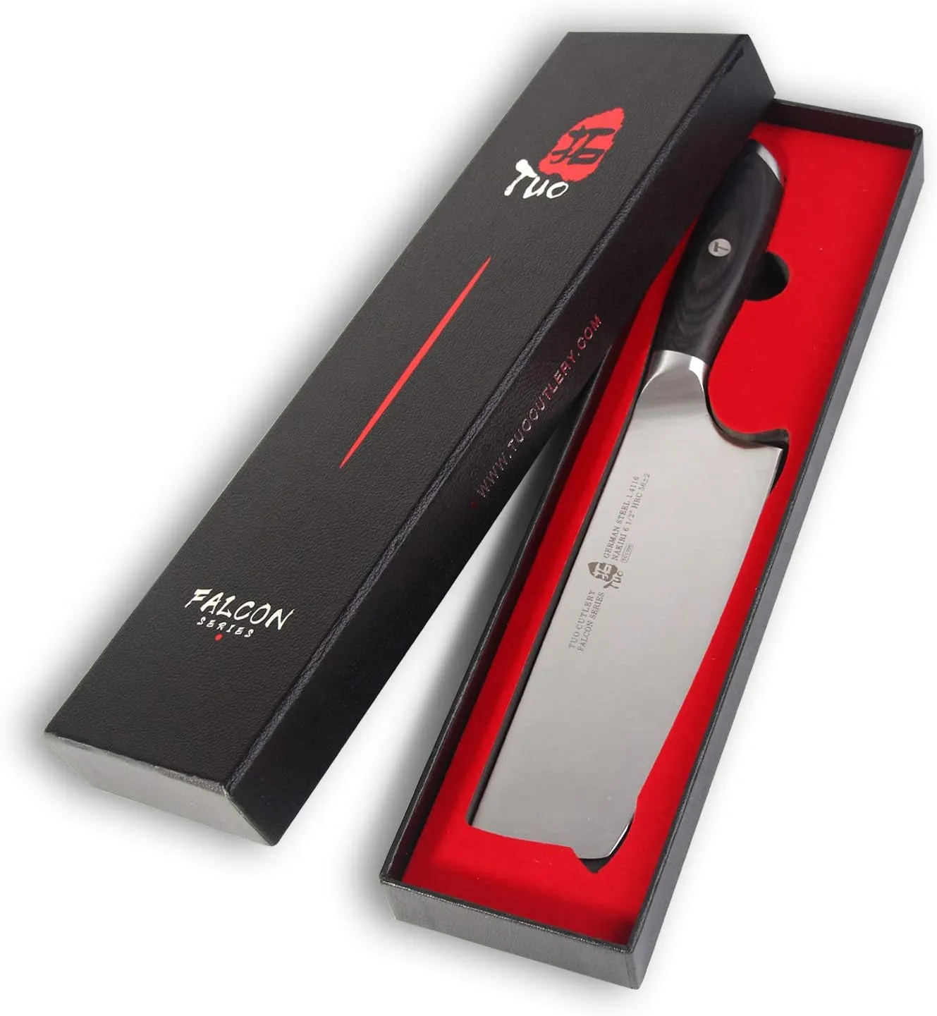 TUO Nakiri Knife - 6.5 Inch Vegetable Chopping Knife - High Carbon German Steel - Ergonomic Pakkawood Handle with Gift Box - Falcon Series
