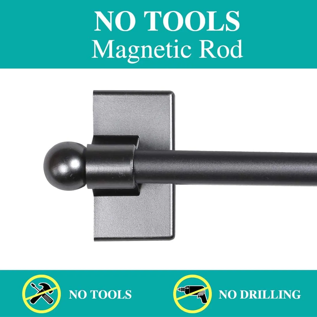 Turquoize 2 Pack Magnetic Curtain Rods for Metal Doors 1/2" Multi-Use Versatile Adjustable Appliance Magnetic Rod Extends from 16 inch to 28 inch Magnetic Cafe Curtain Rod, Pewter, 2 Pack
