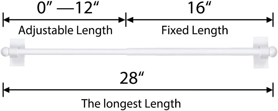 Turquoize 2 Pack Magnetic Curtain Rods for Metal Doors with Adjustable Length,Extends from 16 inch to 28 inch Magnetic Cafe Curtain Rod, Easy Installation for Any Steel Spaces, White, 2 Pack