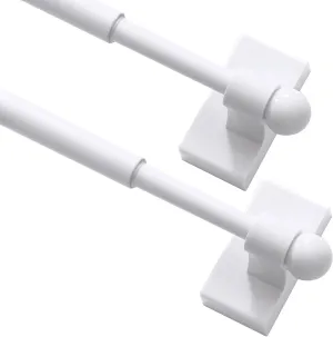 Turquoize 2 Pack Magnetic Curtain Rods for Metal Doors with Adjustable Length,Extends from 16 inch to 28 inch Magnetic Cafe Curtain Rod, Easy Installation for Any Steel Spaces, White, 2 Pack