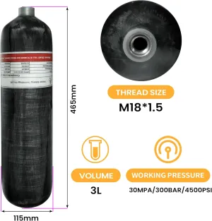 TUXING 4500Psi Carbon Fiber Scuba Tank 3L 183Cu in High Pressure Composite Cylinder,Diving Tank,Pcp Air Tank for Pcp Air Rifle Deep Diving Snorkeling Water Sports