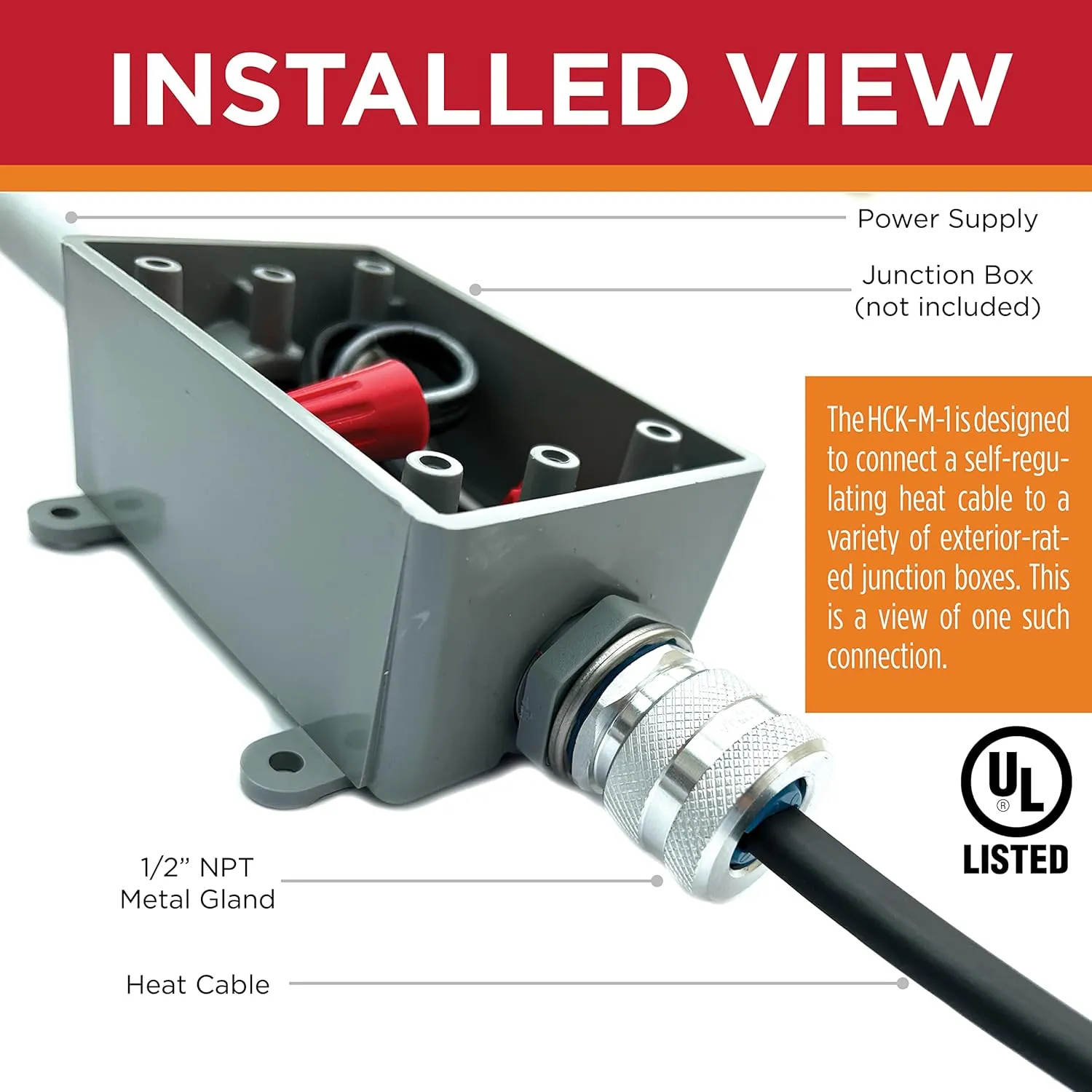 UL Listed Universal Hardwire Power Connection Kit - For 10-13mm Self-Regulating Heat Cable Or Heat Tape - Gutter & Roofing Protection