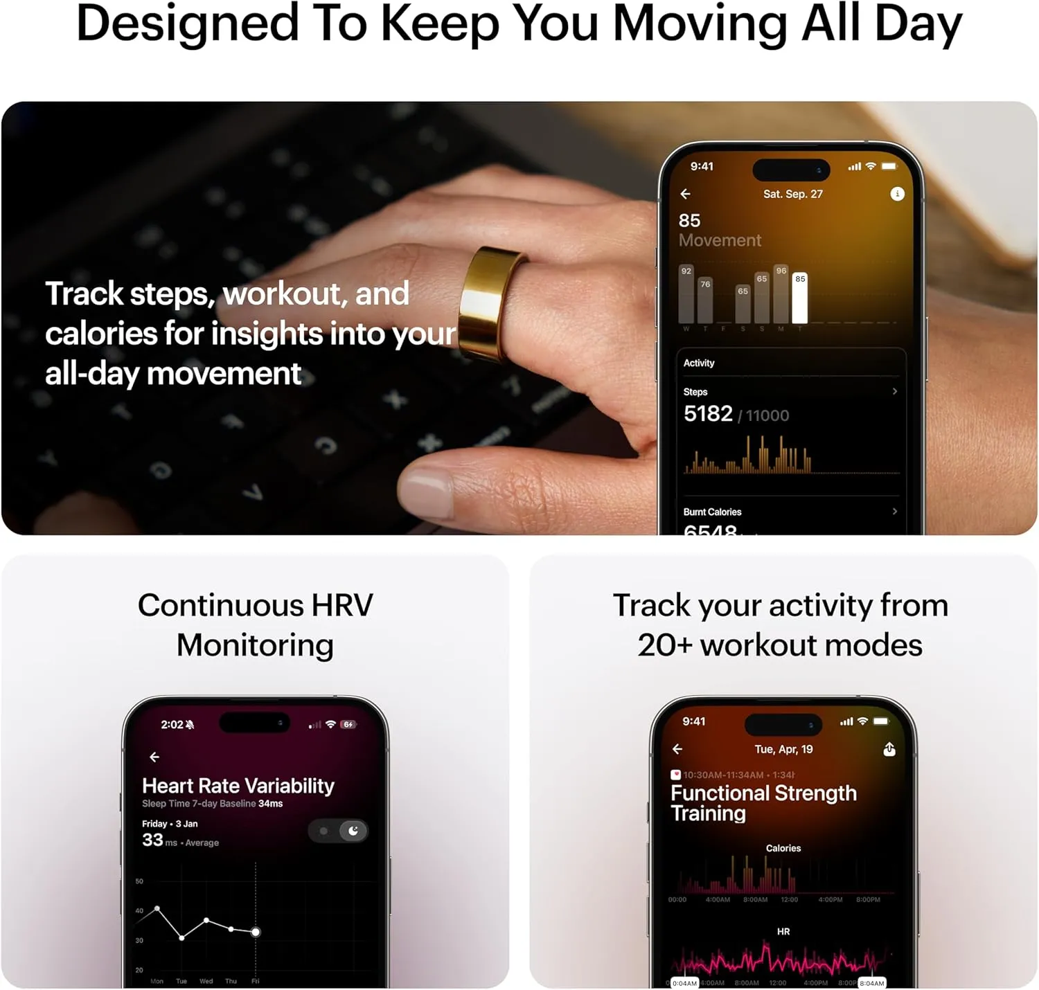 ULTRAHUMAN Ring AIR-Smart Ring Health Tracker, Size First Sizing Kit,Sleep Tracker,Smart Ring for Men/Women,Fitness Tracker (Made in India, Bionic Gold, 12)