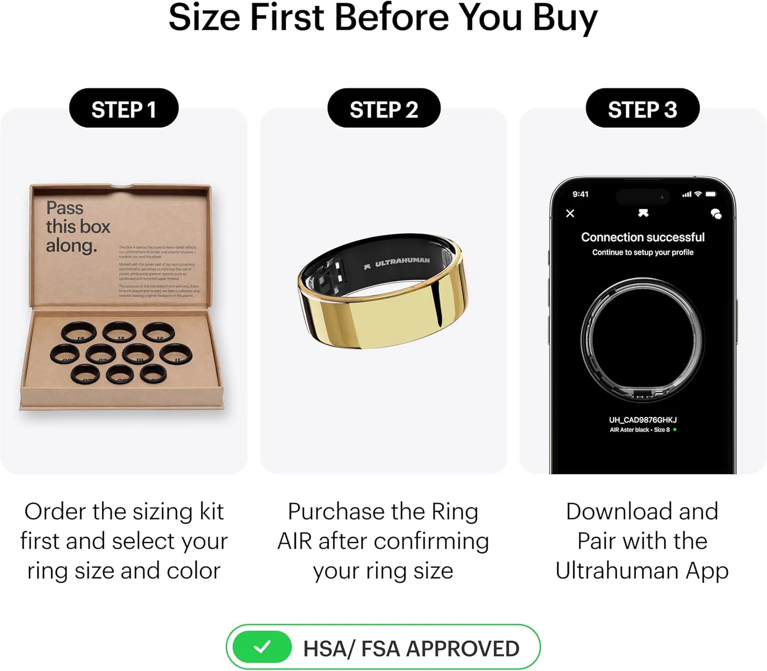 ULTRAHUMAN Ring AIR-Smart Ring Health Tracker, Size First Sizing Kit,Sleep Tracker,Smart Ring for Men/Women,Fitness Tracker (Made in India, Bionic Gold, 12)