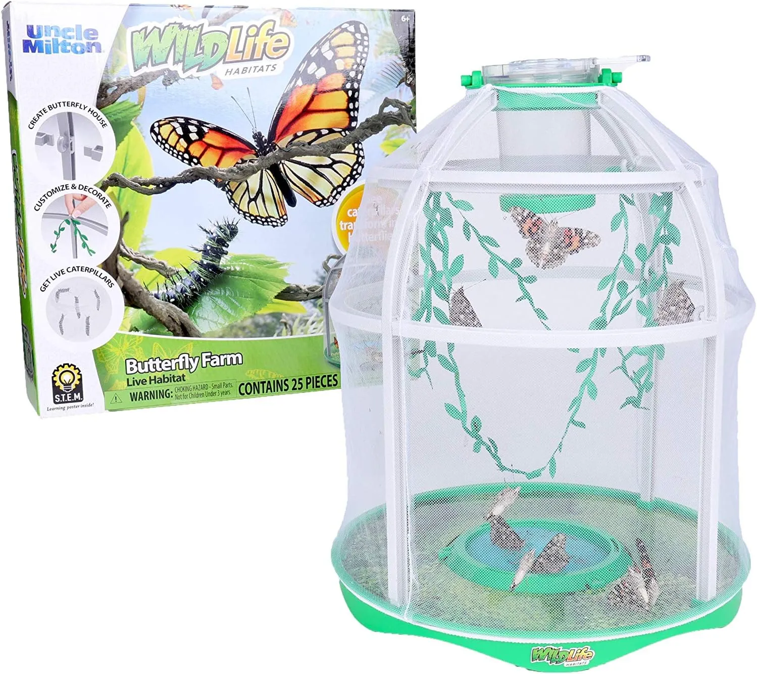 Uncle Milton Butterfly Farm Live Habitat - Observe Caterpillars Transform Into Butterflies, STEM Toy, Great Gifts for Boys & Girls Ages 6 