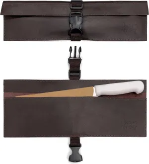 Under NY Sky Genuine Leather Knife Roll Case - 1 Slot - Real Leather Pouch - Portable Bag for Cooking Tools, Utensils, Cutlery Knives, Brushes - Chefs, Kitchen, Travel, Gift - Brown L