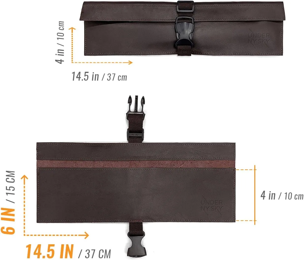 Under NY Sky Genuine Leather Knife Roll Case - 1 Slot - Real Leather Pouch - Portable Bag for Cooking Tools, Utensils, Cutlery Knives, Brushes - Chefs, Kitchen, Travel, Gift - Brown L