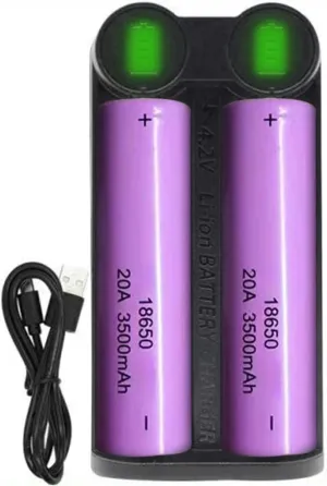 Universal Smart 2 Slots 18650 Battery Charger Set,3500mAh Rechargeable Flat-top Battery for Led Flashlights, Cameras, Headlamps, Doorbells,Toys-2Pack