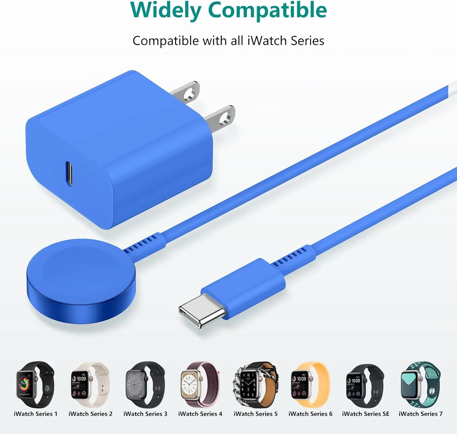 Upgraded Apple Watch Charger, iPhone Watch Charger, Magnetic iWatch Fast Charger to USB C Cable 6ft with USB C Charger Block for iWatch Series Ultra/9/8/7/6/SE/SE2/5/4/3,Blue