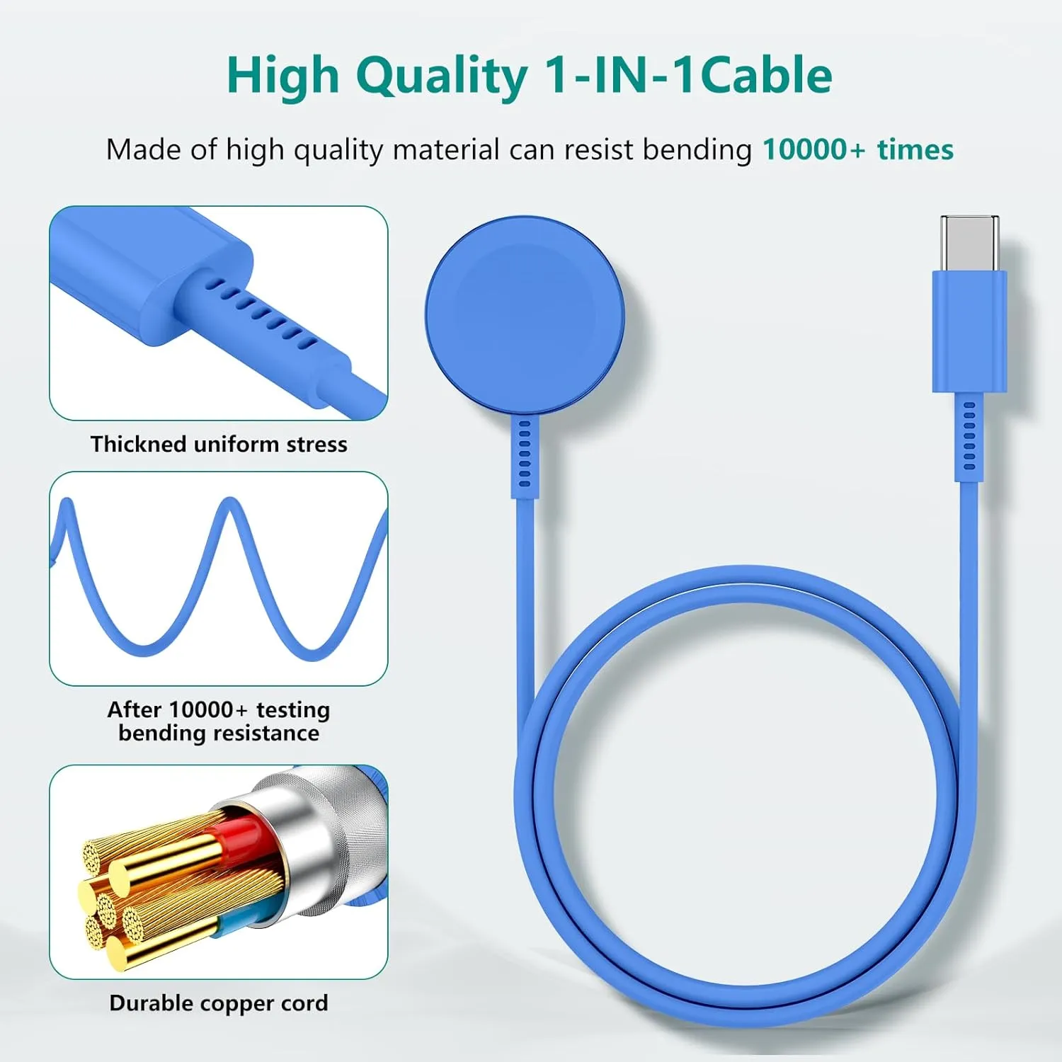 Upgraded Apple Watch Charger, iPhone Watch Charger, Magnetic iWatch Fast Charger to USB C Cable 6ft with USB C Charger Block for iWatch Series Ultra/9/8/7/6/SE/SE2/5/4/3,Blue