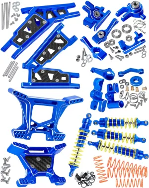 Upgrades Part for 1/10 Rustler 4x4 (VXL),Alloy RC Shock Absorber,Suspension Arm,Caster Block,Steering Blocks,Rear Stub Axle Carriers,Steering Bellcranks,Shock Tower,Navy Blue