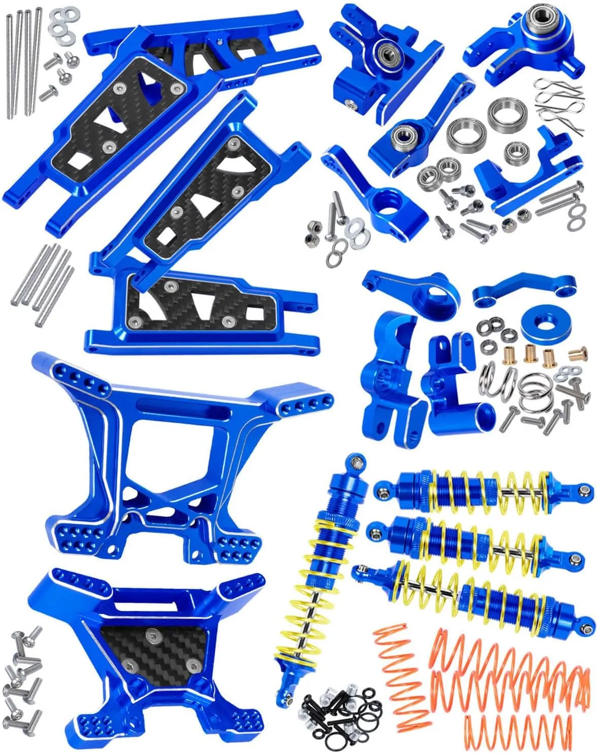 Upgrades Part for 1/10 Rustler 4x4 (VXL),Alloy RC Shock Absorber,Suspension Arm,Caster Block,Steering Blocks,Rear Stub Axle Carriers,Steering Bellcranks,Shock Tower,Navy Blue