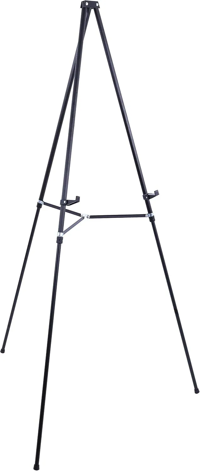 U.S. Art Supply 66" High Black Metal Display Easel - Large Adjustable Height Portable Easel Stand, Sign Display, Holds 25 lbs - Floor & Tabletop Easels, Painting Stand