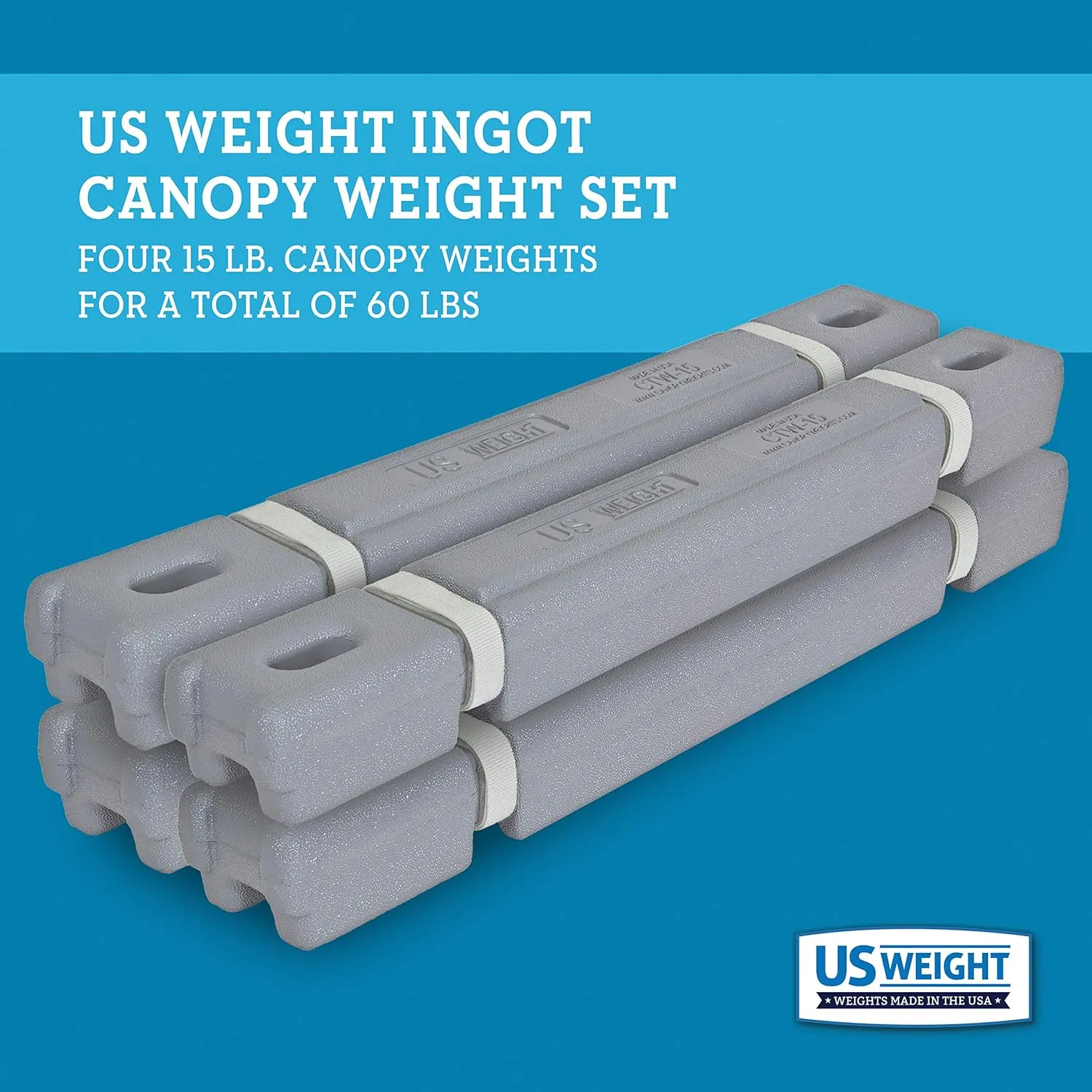 US Weight Four 15 lb.Ingot Canopy Weights - Secure Tents, Canopies, and Umbrellas at Outdoor Events – 60 lb. Total