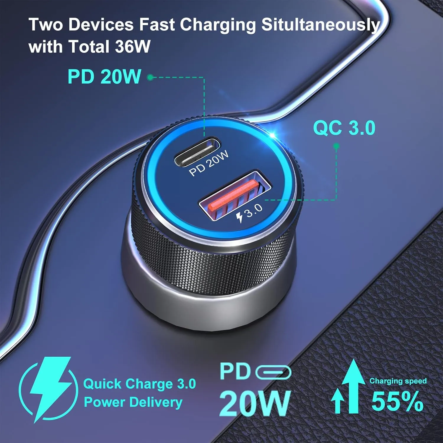 USB C Car Charger 5 Pack, Bangfun 36W Dual Port PD&QC 3.0 Fast Charging 12V USB Car Charger Cigarette Lighter Adapter Plug for iPhone 15 14 13 12 11 Pro Max SE,iPad,Samsung,Pixel(Black)