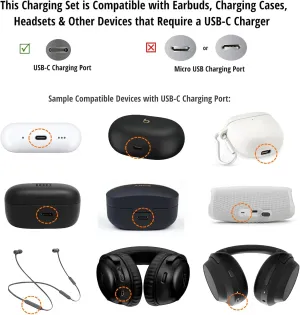 USB-C Charge Cable Cord Wire & Wall AC Adapter/Fast Charger for New Beats Flex, Studio Buds, Fit Pro, Sony, JBL, Bose, Raycon & Other Rechargeable Earbuds, Ear Buds & Speakers with USB Type C Port