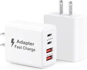 USB C Charger Block 40W, 2Pack 4-Port Type C Fast Charging Blocks PD USBC Plug Adapter   QC USB Wall Charger Cube Multiport Brick Compatible with iPhone 16 15 14 13 12 11 Pro Max XS, Samsung