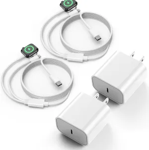 USB C Charger for Apple Watch, 2-in-1 iPhone and iWatch Magnetic Fast Charging Cable with USB-C Wall Charger Compatible with Apple Watch Series 10/9/SE/Ultra/8/7/6/5/4/3/2 & iPhone 14/13/12/11, 2 pack