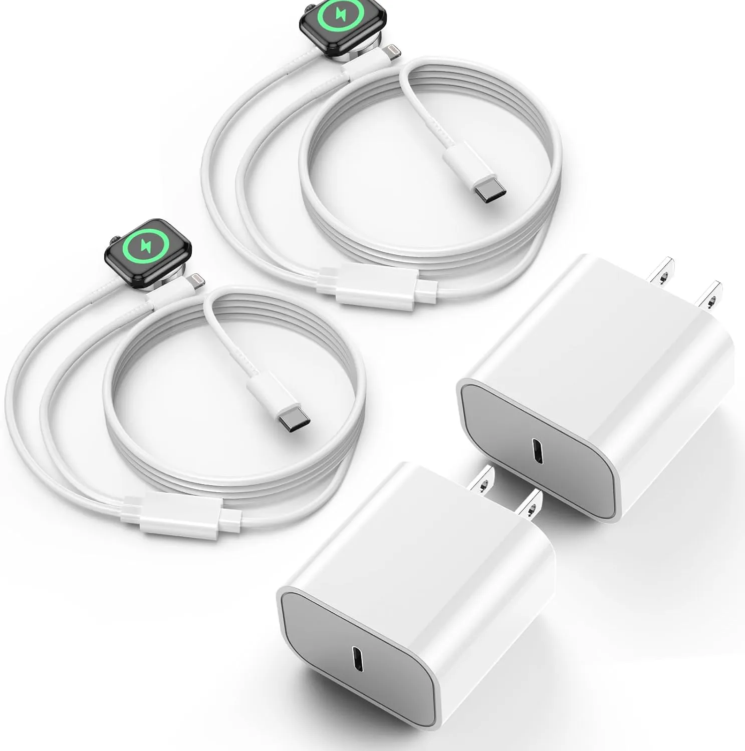 USB C Charger for Apple Watch, 2-in-1 iPhone and iWatch Magnetic Fast Charging Cable with USB-C Wall Charger Compatible with Apple Watch Series 10/9/SE/Ultra/8/7/6/5/4/3/2 & iPhone 14/13/12/11, 2 pack