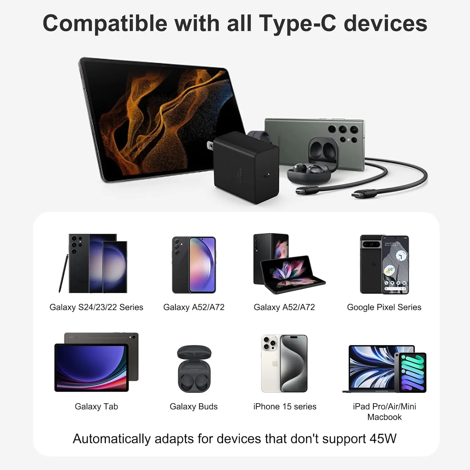 USB C Charger Type C Charger Fast Charging 10FT 45W Samsung Chargers 2-Pack with iPhone 16/16 Plus/16 Pro/16 Pro Max/iPhone 15/15 Pro Max/iPad Pros/AirPods/Samsung Galaxy S25 S24 S23 S22 S21,Android