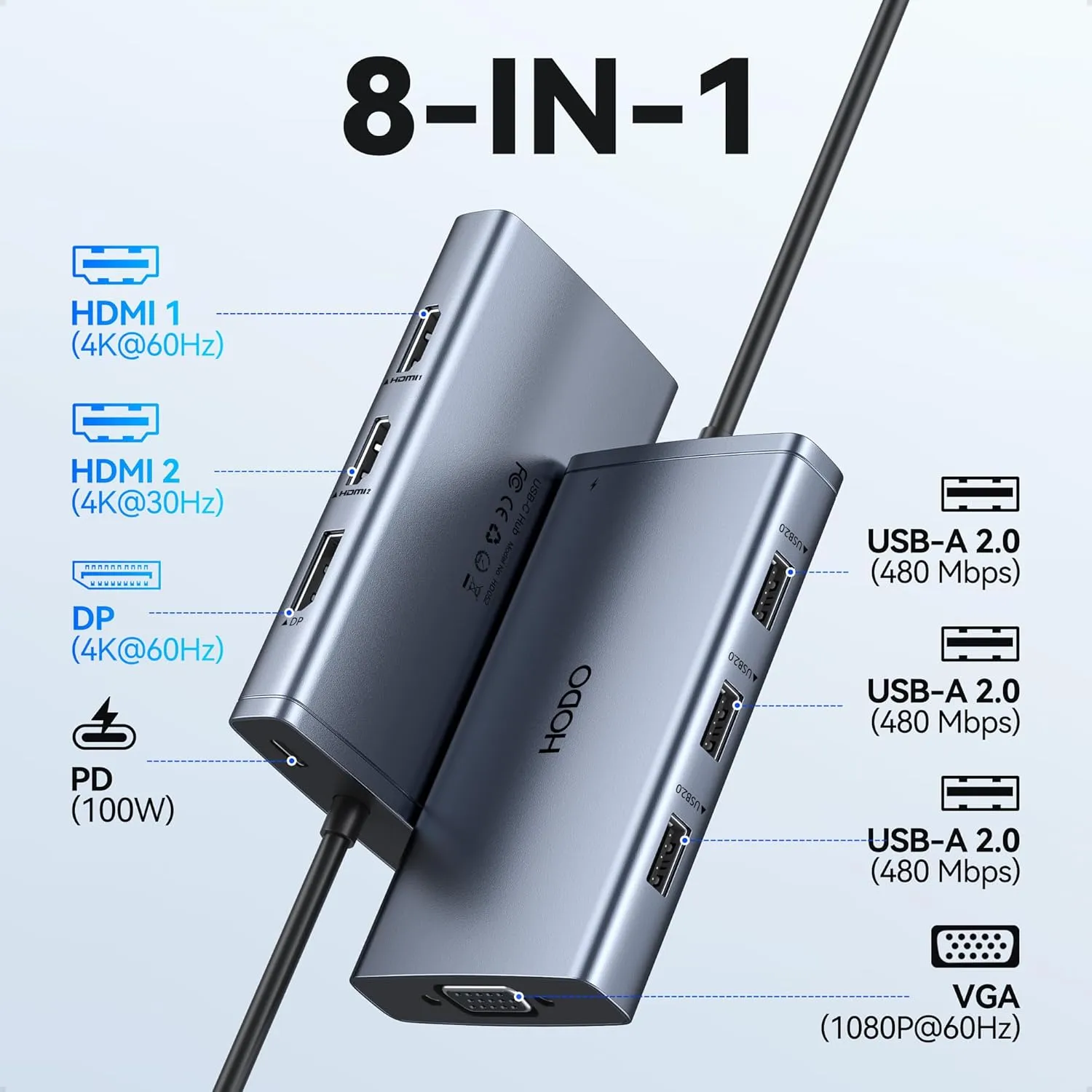 USB C Docking Station Dual Monitor Adapter for Dell HP, Laptop Docking Station 3 Monitors Quad Display USB C Hub Dongle to 4K HDMI DP VGA,3 USB2.0,100W PD,8 in 1 Thunderbolt Dock for Lenovo,Surface