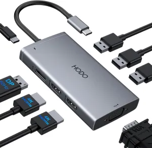USB C Docking Station Dual Monitor Adapter for Dell HP, Laptop Docking Station 3 Monitors Quad Display USB C Hub Dongle to 4K HDMI DP VGA,3 USB2.0,100W PD,8 in 1 Thunderbolt Dock for Lenovo,Surface