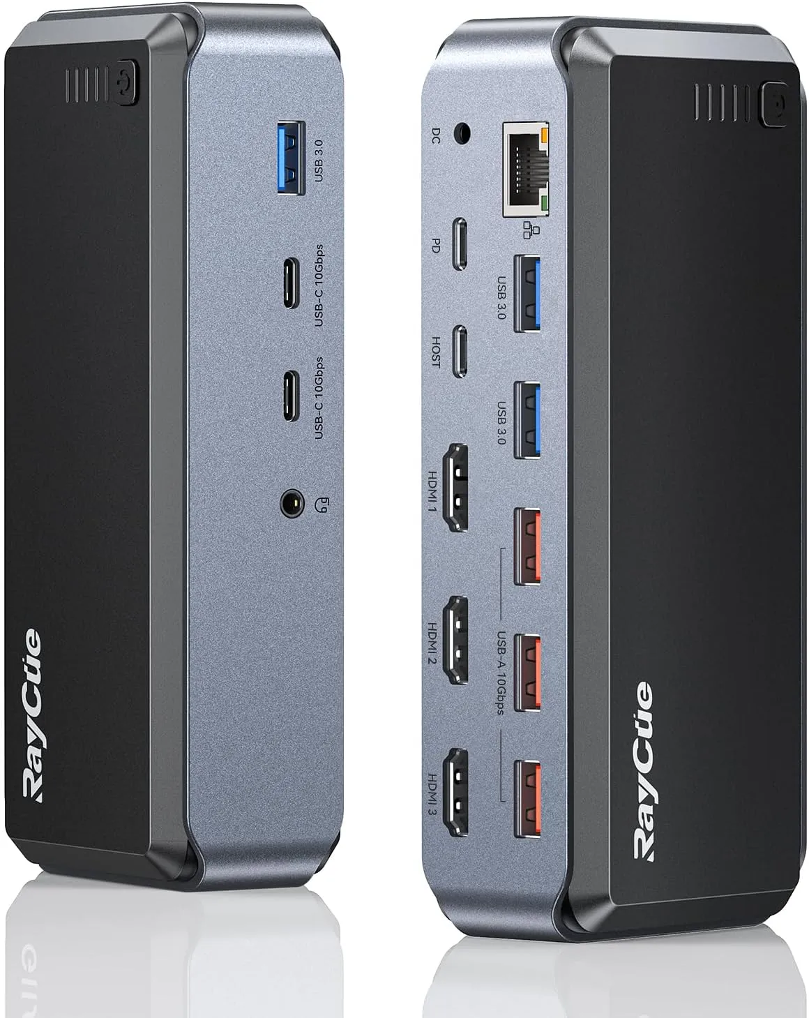 USB C Docking Station Triple Monitor, Raycue 15 IN1 MacBook Pro Docking Station with Power Adapter for MacBook M1/M2/M3/Windows, Laptop Docking Station with HDMI*3, RJ45, 10Gbps USB*5, PD, USB 3.0*2