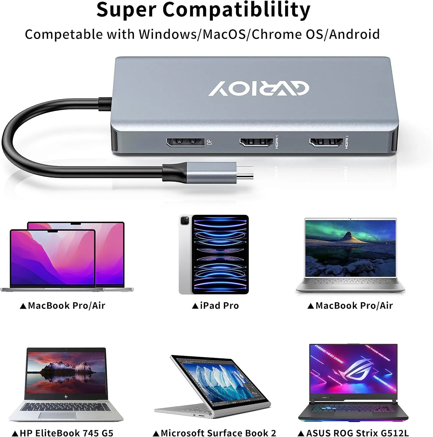 USB C to Dual HDMI Adapter, Multi Display Docking Station Dual Monitor with 2 HDMI, Displayport, 100W PD, 3 USB Ports, USB C Hub Multiport Dongle Compatible with MacBook/Dell/HP/Lenovo Laptops