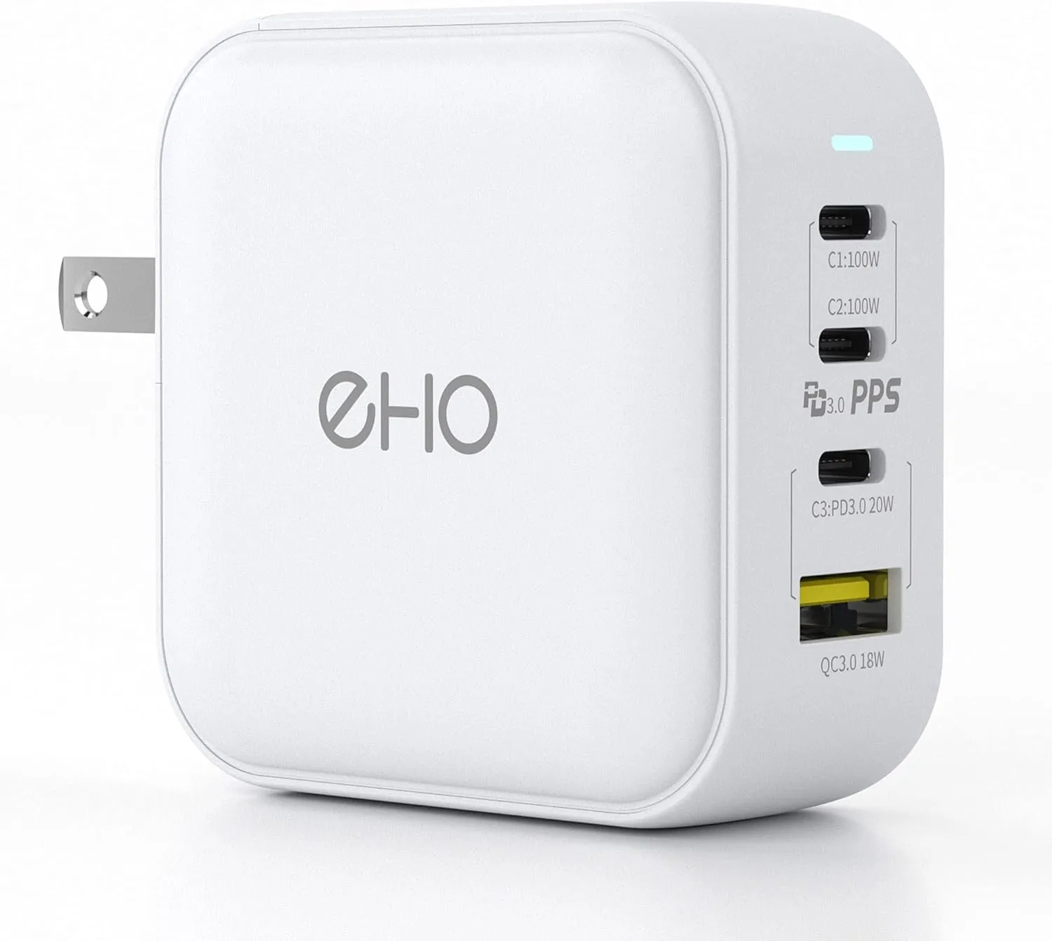 USB C Wall Charger, 100W PD 3.0 PPS 4-Port GaN III Fast Charger Type C Charging Station Foldable Power Adapter Travel Charger Block Compatible w/MacBook, Laptop, iPad, iPhone, Samsung and More-White
