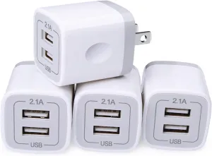 USB Cube Wall Charger, 2 Port Charging Box 4Pack 2.1A/5V Home Travel Plug USB Power Adapter Charging Station Base for iPhone 14 13 12 11 Pro Max XR XS X 8 7 6 Plus, iPad, iPod,Samsung