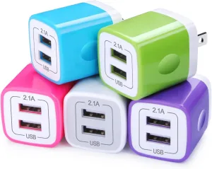 USB Wall Charger Adapter, FiveBox 5Pack 2.1Amp Fast Dual Port Wall USB Plug Charging Block Charger Brick Cube Box for iPhone 16e 16 Pro Max 15 14 13 12 11 Xs XR X 8 7, Samsung, Android