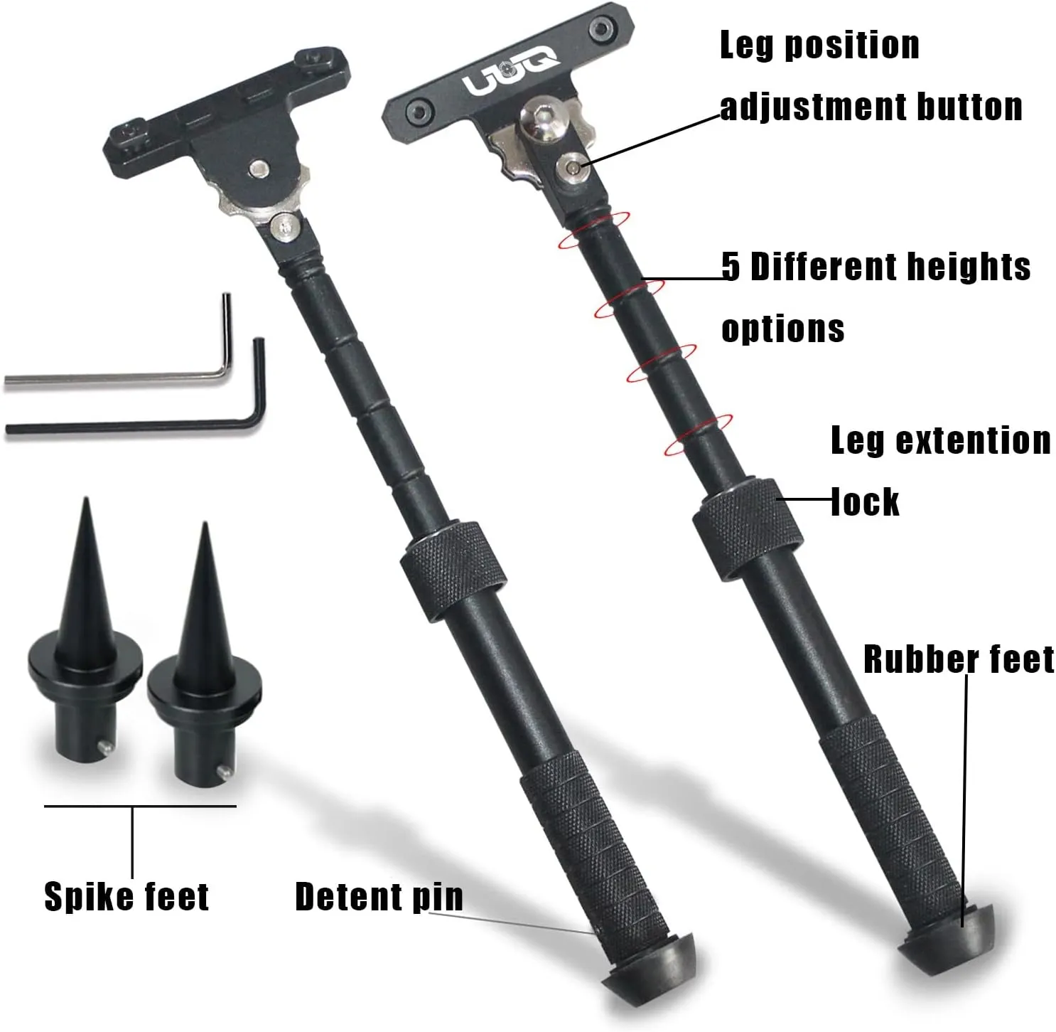 UUQ QV8 6-9 Inches Tactical Rifle Adjustable Bipod for Hunting and Shooting, Mount Base for Mlok Handguards, Directly Attach to M-Rail System, w/Spike Feet
